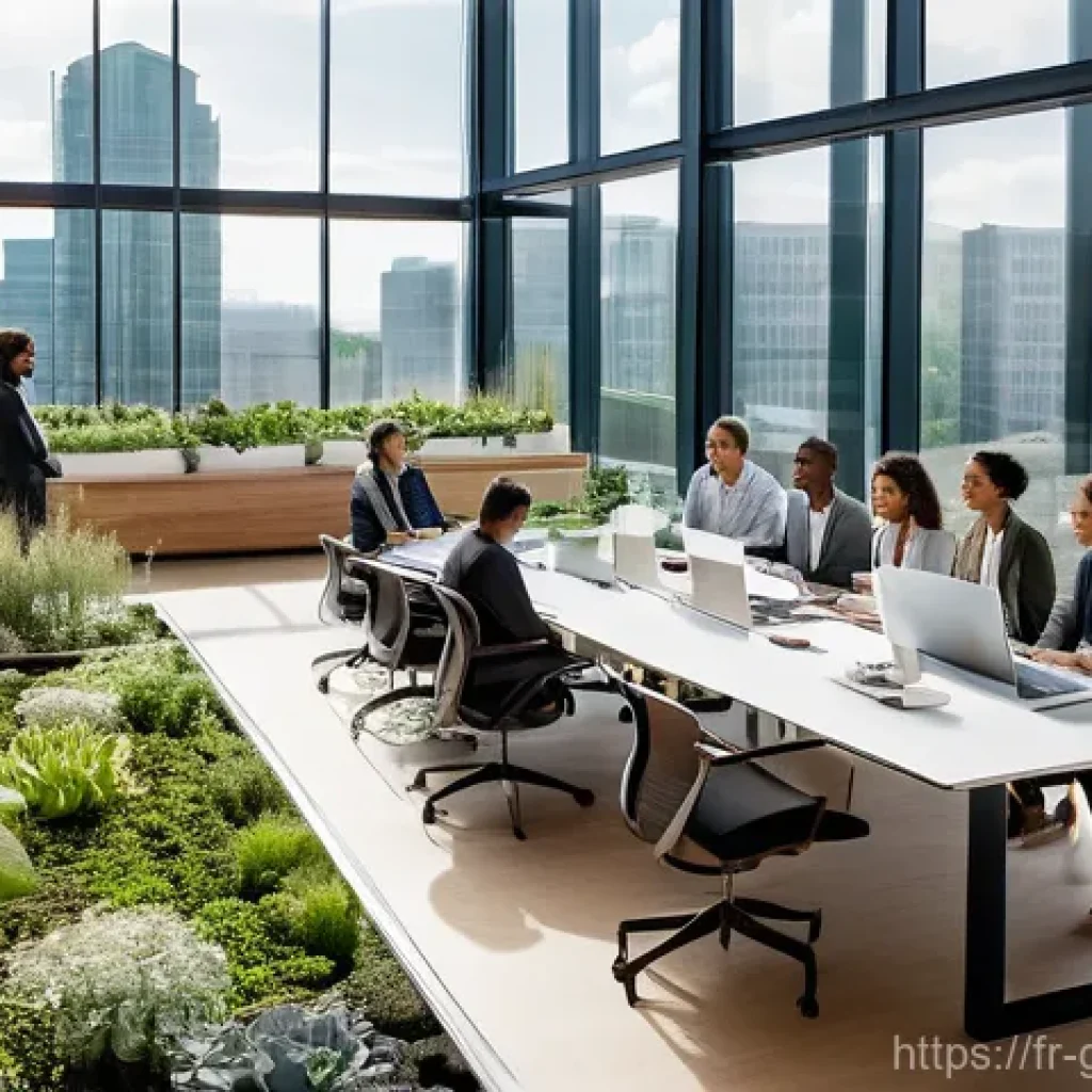 친환경건설기사와 친환경 인증제도 - **Sustainable Engineering Visionaries:** A group of diverse engineers, dressed in smart casual attir...