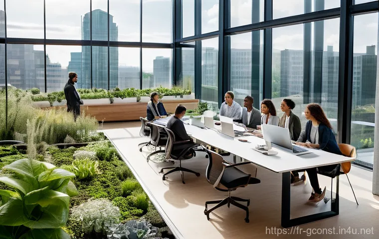 친환경건설기사와 친환경 인증제도 - **Sustainable Engineering Visionaries:** A group of diverse engineers, dressed in smart casual attir...