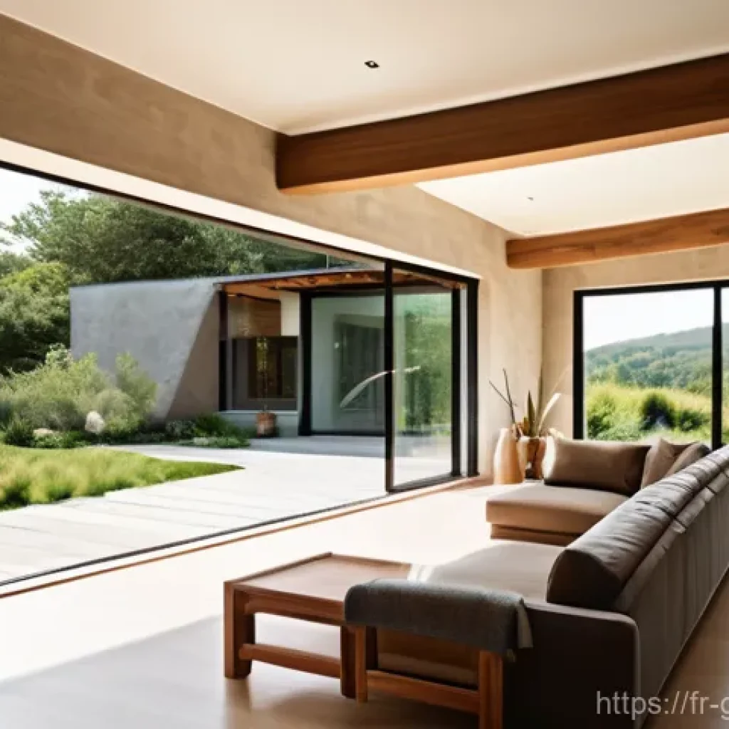 친환경건설기사와 재생 에너지 적용 사례 - A breathtaking, modern European eco-friendly house seamlessly integrated into a vibrant, lush landsc...