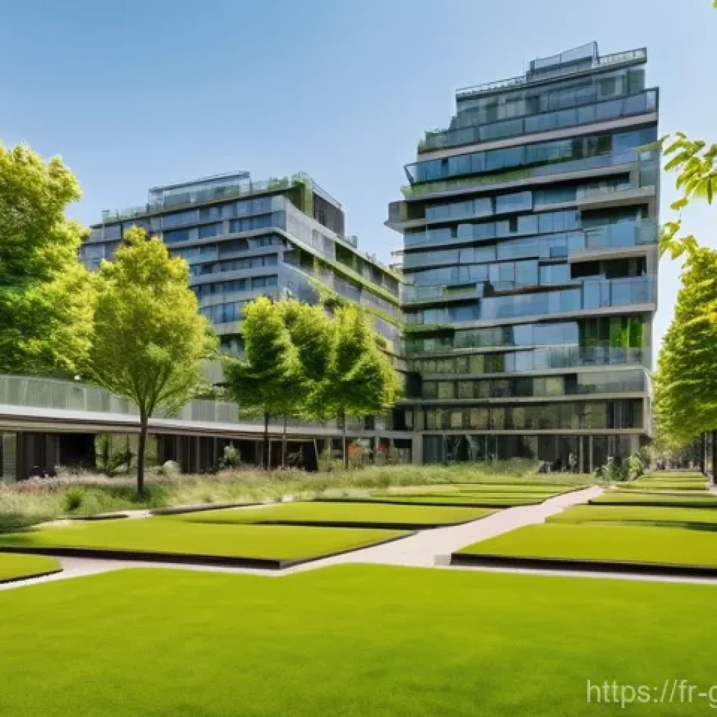 친환경건설기사와 그린 인프라 구축 - A vibrant, wide-angle shot of a modern French city (reminiscent of Nantes or Grenoble), showcasing e...