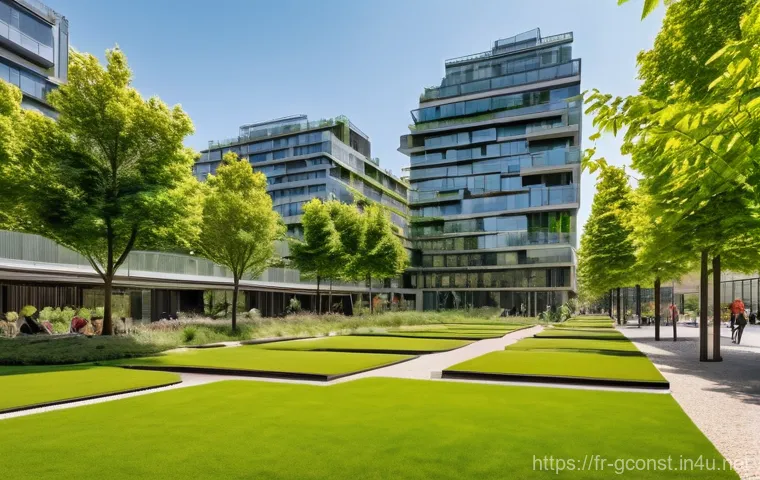 친환경건설기사와 그린 인프라 구축 - A vibrant, wide-angle shot of a modern French city (reminiscent of Nantes or Grenoble), showcasing e...