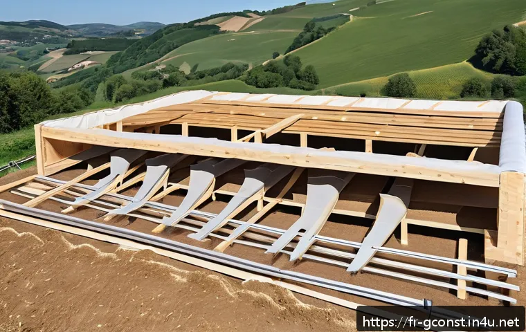 친환경건설기사 취업 성공 사례 - A detailed scene of a sustainable construction site in a French rural setting during daytime, showca...