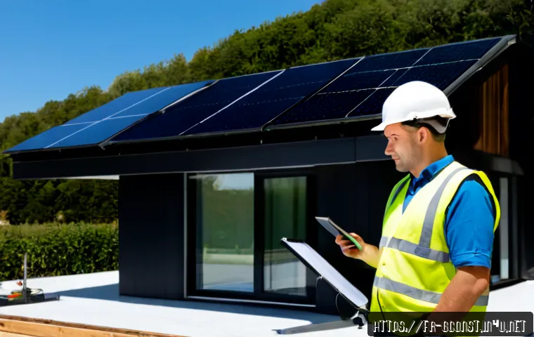 친환경건설기사의 강점과 약점 분석 - Photorealistic French eco-construction engineer in a reflective safety vest and helmet inspecting a ...